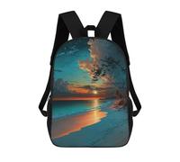 sinyumoney Teal Sunset Beach School Bags Water Resistant Travel Backpack Computer Bag for School/Work/Travel 17inch