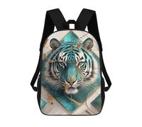 sinyumoney Teal Tiger with Golden Accents Kids School Backpack 17 Inch School Bag 3D Printed School Bag for Boys Elementary And Middle School Students