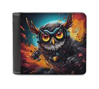 sinyumoney Techno Owl in Action 3D Print PU Leather Wallet Slots ID Window Slim Elegant Leather Wallet Craftsmanship Gifts 11.7cm*9.5cm