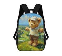 sinyumoney Teddy Bear Golfing Art Print Children's Backpacks School Backpack 3D Printed for Kids Travel Rucksacks Book Bags Kids 17inch School Bag
