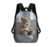 sinyumoney Teddy Bear Reading on Toilet 3D Printed 17 Inch School Backpack Casual Children's Backpacks 3D Printed for Boys Elementary And Middle