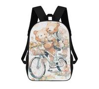 sinyumoney Teddy Bears Cycling with Flowers School Backpack Secondary Causal Travel High School Bags for Camping Outdoor Adventures And Daily Travel 17inch