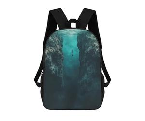 sinyumoney Thalassophobia Underwater Diver Between Cliffs School Backpack School Bags for Girls Boys Backpack with Pocket Fashion School Bag Kids Backpack 17inch