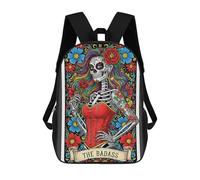 sinyumoney The Badass Day of The Dead Kids School Backpack School Bag 3D Printed School Bag for Boys Elementary And Middle School Students 17inch