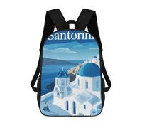 sinyumoney The Beauty of Santorini Kids School Backpack School Bag 3D Printed School Bag for Boys Elementary And Middle School Students 17inch