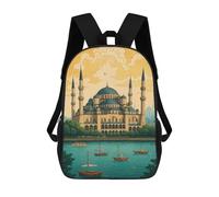 sinyumoney The Blue Mosque by The Water Kids School Backpack School Bag 3D Printed School Bag for Boys Elementary And Middle School Students 17inch