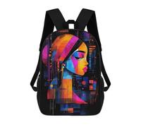 sinyumoney The Girl with A Pearl Earring - Neon Abstract Portrait Backpack 3D Print Kids Bag Elementary Students Daypack Lightweight School Bag for Children Girls Boys Nursery Lunch Pack 17inch