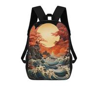 sinyumoney The Great Wave Backpacks Kids School Backpack Fashion School Bag 3D Printed School Bag for Boys Elementary And Middle School Students 17inch