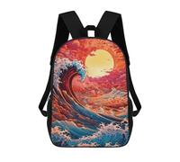 sinyumoney The Great Wave Kanagawa Kids' Backpack 3D Printing School Bag Boys Cool Daypacks Casual Knapsack Fun Back Bag for Kids And Teenager 17inch