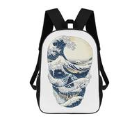 sinyumoney The Great Wave Off Skull Children's Backpack, 3D Printed School Backpack, Backpack for Boys Girls, Adjustable School Bag for Primary School 17inch