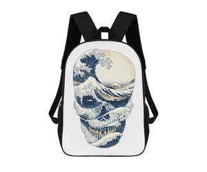 sinyumoney The Great Wave Off Skull Children's School Backpack 3D Printed for Kids Travel Rucksacks Book Bags for Boys Elementary School Students 17inch
