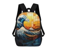 sinyumoney The Great Wave Stained Glass Mosaic Artwork Children's Backpack, 3D Printed School Backpack, Backpack for Boys Girls, Adjustable School Bag for Primary School 17inch
