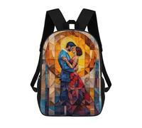 sinyumoney The Kiss Stained Glass Mosaic Artwork Backpack School Secondary Causal Travel High School Bags for Boys/Girls/Teenagers 17inch