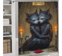 sinyumoney The Lovers - Cat Tarot Card with Hooks Waterproof Fabric Bathroom Decor Curtains for Toile Bathroom Dorm 69.69x70.87Inch（177x180cm）