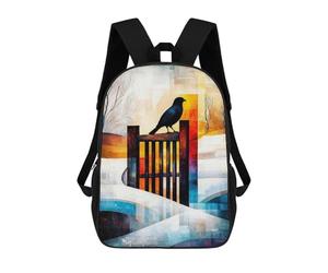 sinyumoney The Magpie - Monet Inspired - Geometric Winter Scene - Abstract Impressionist Landscape Rucksack Computer Rucksack for School/Work/Travel for Girl, Teen Girls 17inch