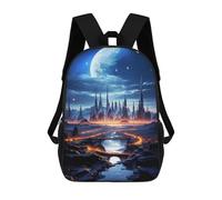 sinyumoney The Moon Future City Night Backpack Kids School Backpack School Bag 3D Printed Fashion School Bag for Boys Elementary And Middle School Student 17inch