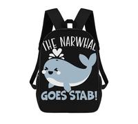 sinyumoney The Narwhal Goes Stab Backpack 3D Printed Children's School Backpack for Kids High Capacity Travel Rucksacks Book Bags Kids School Bag Back Pack 17inch