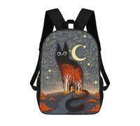 sinyumoney The Night And The Cat Kids' Backpack 3D Printing School Bag Boys Cool Daypacks Casual Knapsack Fun Back Bag for Kids And Teenager 17inch