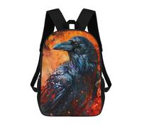 sinyumoney The Raven In Flames Backpacks Kids School Backpack School Bag 3D Printed School Bag for Boys Elementary And Middle School Students 17inch
