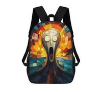sinyumoney The Scream Stained Glass Mosaic Artwork 3D Printed Children's School Backpack for Kids High Capacity Travel Rucksacks Book Bags Kids School Bag Back Pack 17inch