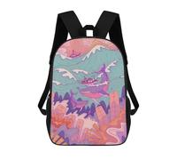 sinyumoney The Ships And The Whales Children's Backpack, 3D Printed School Backpack, Backpack for Boys Girls, Adjustable School Bag for Primary School 17inch