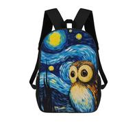 sinyumoney The Starry Night Owl 3D Printed 17inch Kids School Backpack School Bag Fashion Rucksacks for Boys Elementary And Middle School Students