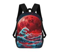 sinyumoney The Wave And The Red Moon Backpack School Bag Computer Rucksack for School/Work/Travel for Boys/Girls/Teenagers 17inch