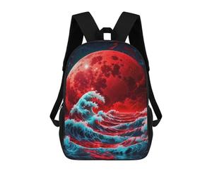 sinyumoney The Wave And The Red Moon Backpack School Bag Computer Rucksack for School/Work/Travel for Boys/Girls/Teenagers 17inch