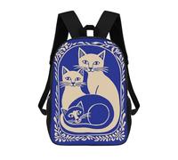 sinyumoney Three Cats in Floral Frame 17 Inch Backpacks Kids Schoolbag,3D Printed Elementary And Middle School Students Backpacks for Boys Girls