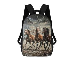 sinyumoney Three Horses Running Painting Backpack School Lightweight Casual Daypack School Backpacks for Boys/Girls/Teenagers 17inch