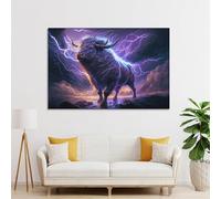 sinyumoney Thundering Bull Epic Lightning Storm Art Work for Home Walls for Toilet Bathroom Decor Grey Wall Art 12x18inch(30x45cm)