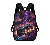 sinyumoney Thundering Speed Electric Car Artwork 3D Printed 17 Inch School Backpack Children's Backpacks 3D Printed Cool Knapsack for Boys Elementary And Middle