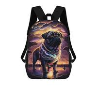 sinyumoney Thunderous Pug Majesty 3D Printed School Bag Children's School Backpack Schoolbags Travel Backpacks Casual Fashion Bag for Kids School Students 17inch