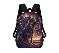 sinyumoney Thunderstorm German Shepherd Art Print -1 Children's Backpack, 17 Inch 3D Printed School Backpack, Backpack Cartoon Adjustable School Bag for Primary School