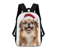 sinyumoney Tibetan Spaniel Dog with Santa Hat School Backpack Water Resistant Travel Backpack Computer Bag for Girls Boys Teenage 17inch