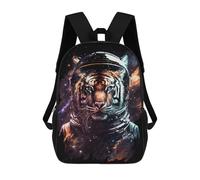 sinyumoney Tiger Astronaut Space Art Print 17 Inch School Bag Backpack Teen Schoolbag 3D Printing Adjustable Schoolbag Fashion Pocket Bag for Kids Boys Girls Students