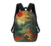 sinyumoney Tiger Bamboo Forest Sunset-2 3D Printed School Backpack Casual Children's Backpacks 3D Printed School Bag for Boys Elementary And Middle 17inch