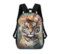 sinyumoney Tiger Cub with Flower Crown School Backpack Lightweight Airport College Students Back Pack for Boys/Girls/Teenagers 17inch