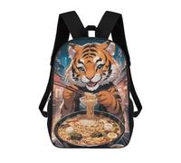 sinyumoney Tiger Eating Ramen 3D Printed Kids 17inch Backpacks Boys Fashion Travel Backpacks School Bag for Boys Elementary And Middle School Students