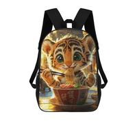 sinyumoney Tiger Eating Ramen Backpacks Kids 17inch School Backpack School Bag 3D Printed School Bag for Boys Elementary And Middle School Students