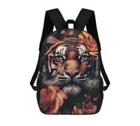 sinyumoney Tiger Floral Animal Face Backpacks Kids School Backpack School Bag 3D Printed School Bag for Boys Elementary And Middle School Students 17inch