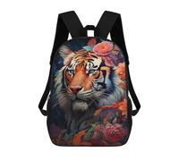 sinyumoney Tiger Flowers Butterfly Artwork Children's School Backpack Fashion Casual 17inch 3D Printed School Bags Boy School Backpack Large Backpack