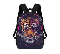 sinyumoney Tiger Headphones Music Art Print-1 Backpack School Rucksack Casual Daypacks School Work Travel Bag for Men, Women & Teenage Boys 17inch