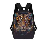 sinyumoney Tiger Headphones Music Art Print Backpack School Bag Lightweight Airport College Students Back Pack for School/Work/Travel 17inch