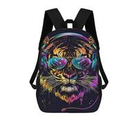 sinyumoney Tiger Headphones Sunglasses Art Print-1 School Backpack Lightweight Schoolbag Dayback Bookbag College for Camping Outdoor Adventures And Daily Travel 17inch