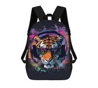 sinyumoney Tiger Headphones Sunglasses Art Print-3 Backpack School Bag Rucksack Casual Daypacks School Work Travel Bag for Teenage Girls Boys Women Men 17inch