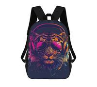 sinyumoney Tiger Headphones Sunglasses Art Print Backpack School Bag Lightweight Casual Daypack School Backpacks for Teenage Girls Boys Women Men 17inch