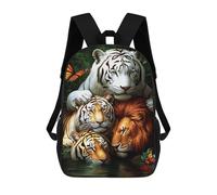 sinyumoney Tiger Lion Butterfly Jungle-1 3D Printed School Bag Children's School Backpack Schoolbags Travel Backpacks Casual Fashion Bag for Kids School Students 17inch