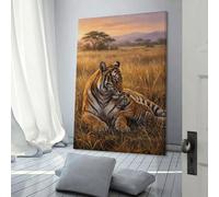 sinyumoney Tiger Mother And Cub in Savannah Canvas Poster Wall Art Prints Poster Paint Wall Art Decor for Modern Living Room Wall Decoration 08x12inch(20x30cm)