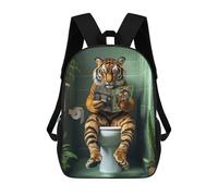 sinyumoney Tiger on The Toilet Children's School Backpack 3D Printed for Kids Travel Rucksacks Book Bags for Boys Elementary School Students 17inch